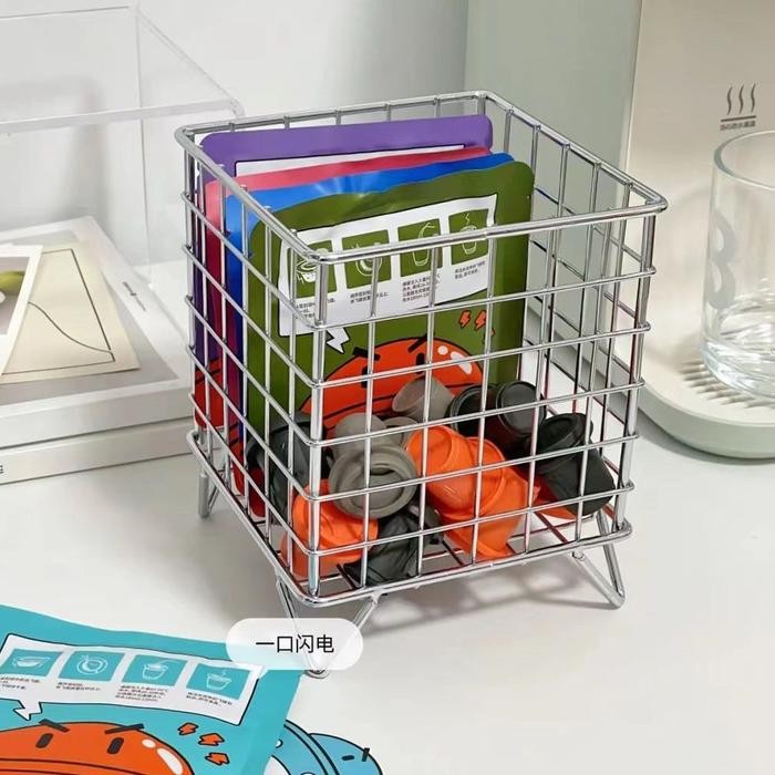 terbaru  [miloli] rak penyimpanan besi desktop keranjang penyimpanan kapasitas besar korean desk