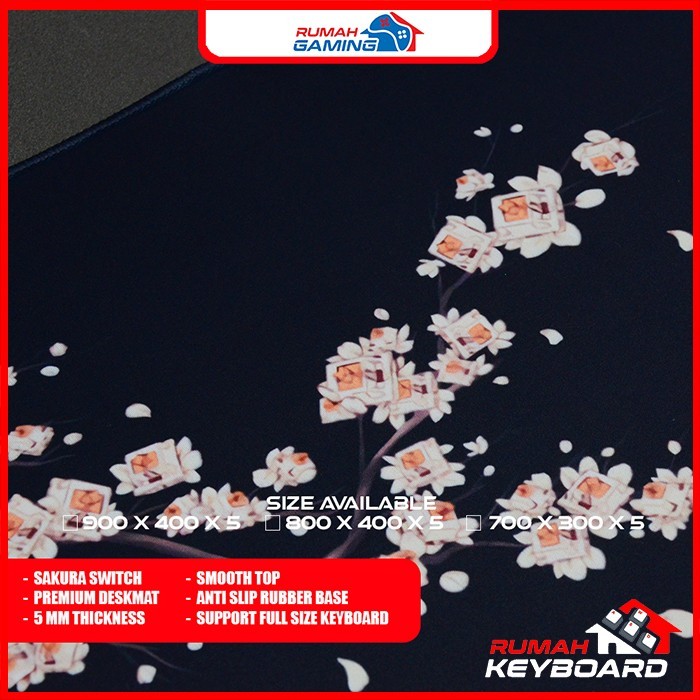 terbaru  premium deskmat - deskmat xxl - sakura switch - anti slip - smooth - 5 mm thickness