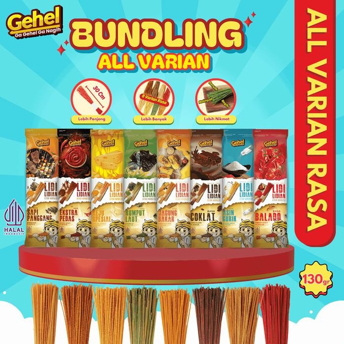 

TERBATAS GEHEL [ALL VARIANT] Paket Bundling Lidi 30 cm - Paket Isi 8 Rasa Food Snack Pedas Keripik