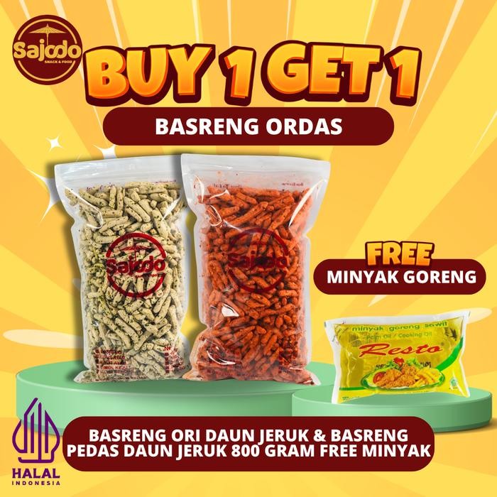 

TERPERCAYA (Buy 1 Get 1) Basreng Pedas 400 Gr Gratis Basreng Ori 400 Gr + Minyak Goreng Sajodo Snack