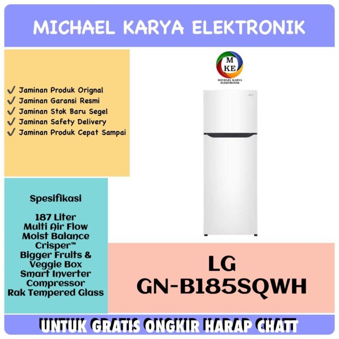 KULKAS 2 PINTU WARNA PUTIH // LG GN-B185SQWH // LG GNB185SQWH