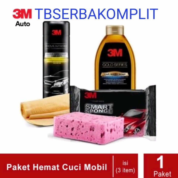 Paket Lengkap Cuci Mobil 3M Premium Kanebo Smart Spons Sabun Cuci Ori