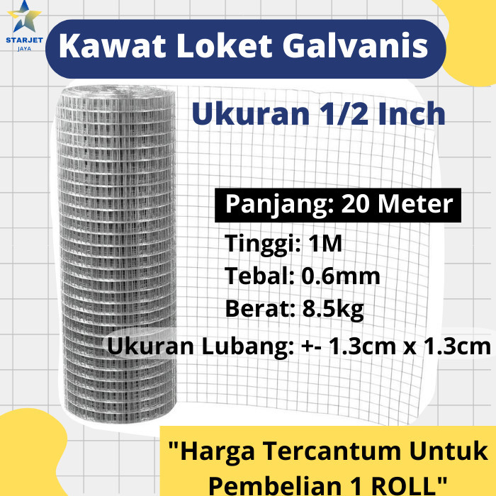 Kawat Ram Loket Putih Galvanis Kandang Ayam Panjang 20 Meter Per Roll