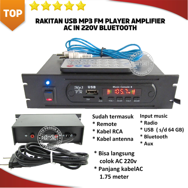 Rakitan USB MP3 FM player amplifier AC in 220V bluetooth