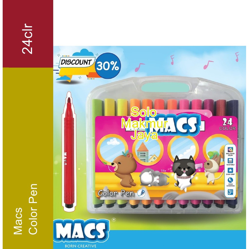

Spidol Marker MACS Color Pen 24 warna Macs Pena Warna Macs Color Pen 24 Color Termurah