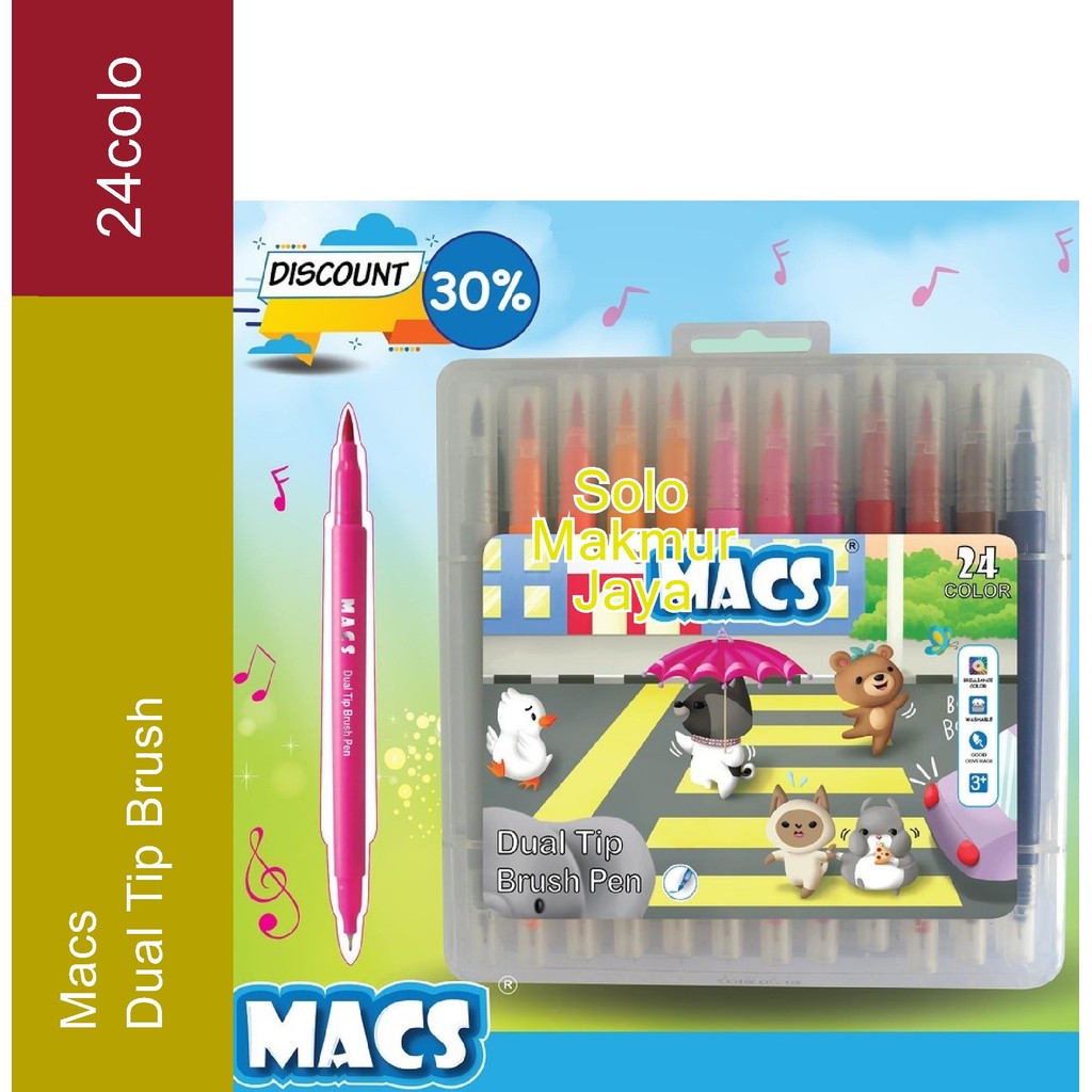 

Spidol MACS Dual Tip Brush Pen Marker Color 24 Warna Macs Pena Kuas Warna Ujung Ganda Premium