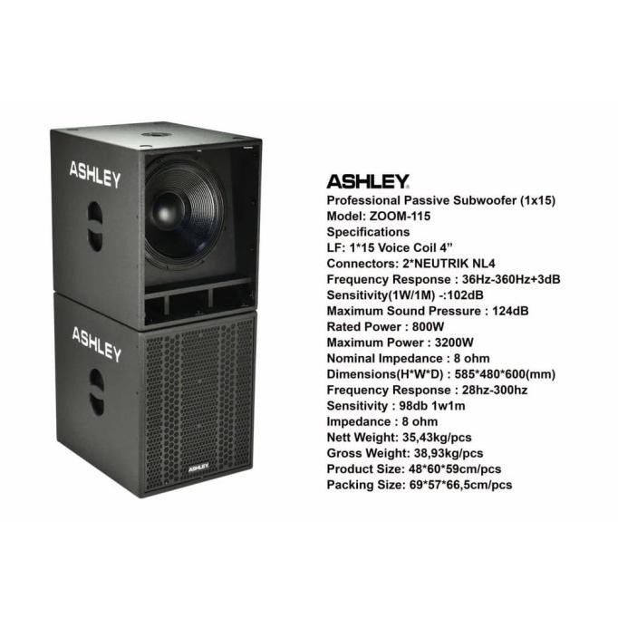 Subwoofer Ashley Pasif Zoom 115 Original Sub Passive 15 Inch Zoom115 New Stok