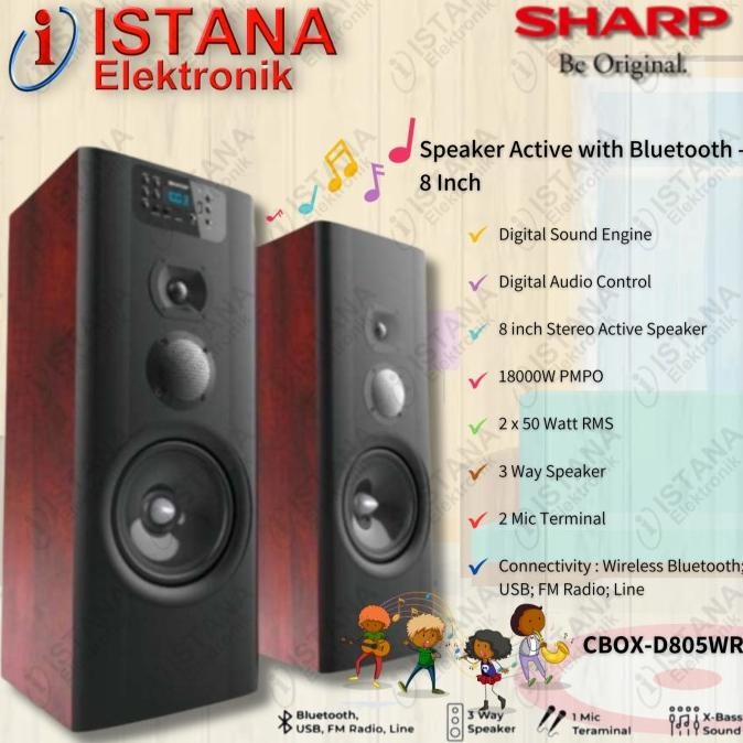 Sharp Speaker Active With Bluetooth 8 Inch Cbox-D805Wr New Stok