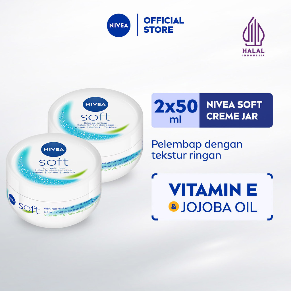(PAKET HEMAT ISI 2) NIVEA Cream Moisturizer Soft Creme Jar 50ml - Hand body krim cream mositurizer m