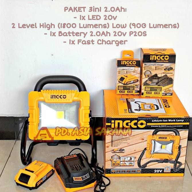 SALE Cordless Lampu Sorot LED 20v INGCO CWLI2025 Baterai Lamp Tembak P20S