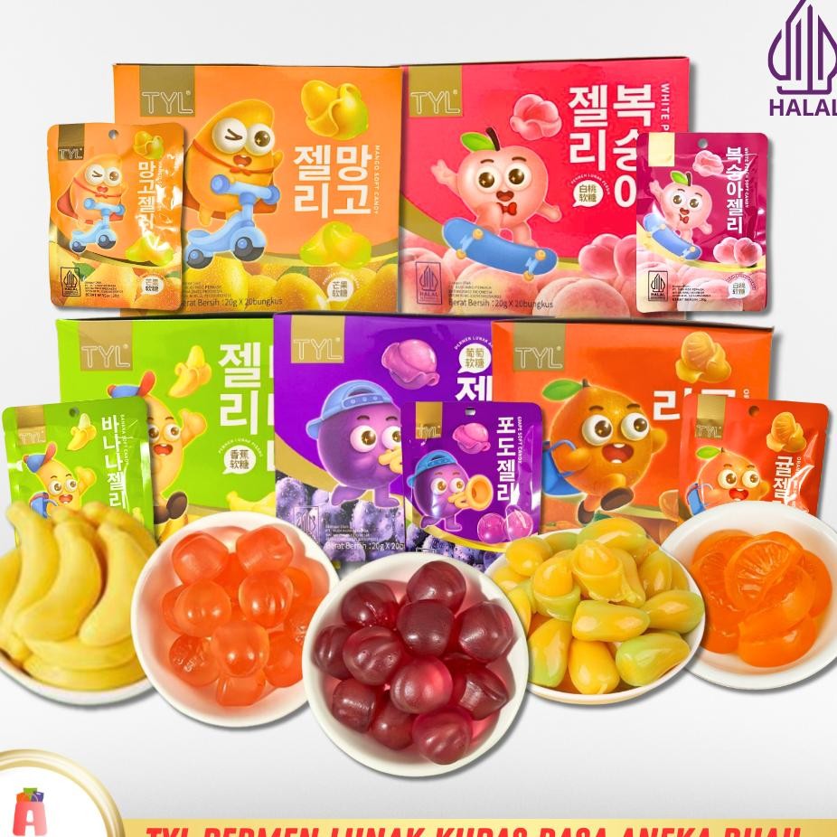 

Tyl Permen Upa Anea Raa Buah Grape Banana Mango Peach Baopi Gummy Oft Candy Perbo