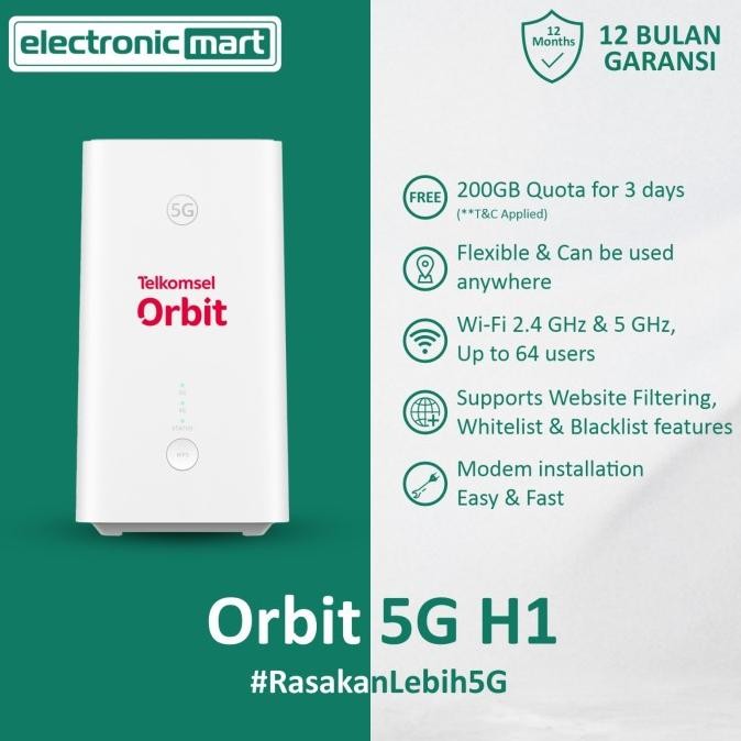 CO Telkomsel Orbit 5G H1 Modem Wifi 5G High Speed Free Telkomsel 200GB
