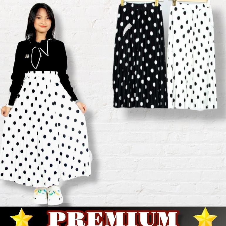 Promo Rok Plisket Anak Motif Polkadot Hitam/Putih Premium 7-11 Tahun