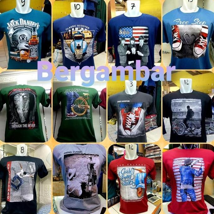Siap Kirim Isi 6 pcs paket hemat Kaos pria motif terbaru random ukuran M L XL XXL Katun Santai Crew 