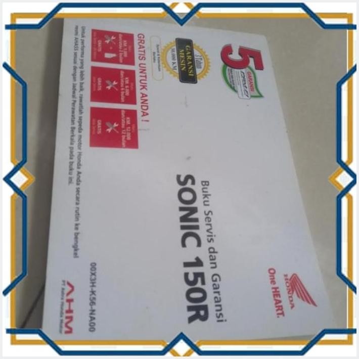 [RBM] BUKU SERVICE DAN GARANSI HONDA SONIC 150R TAHUN 2022