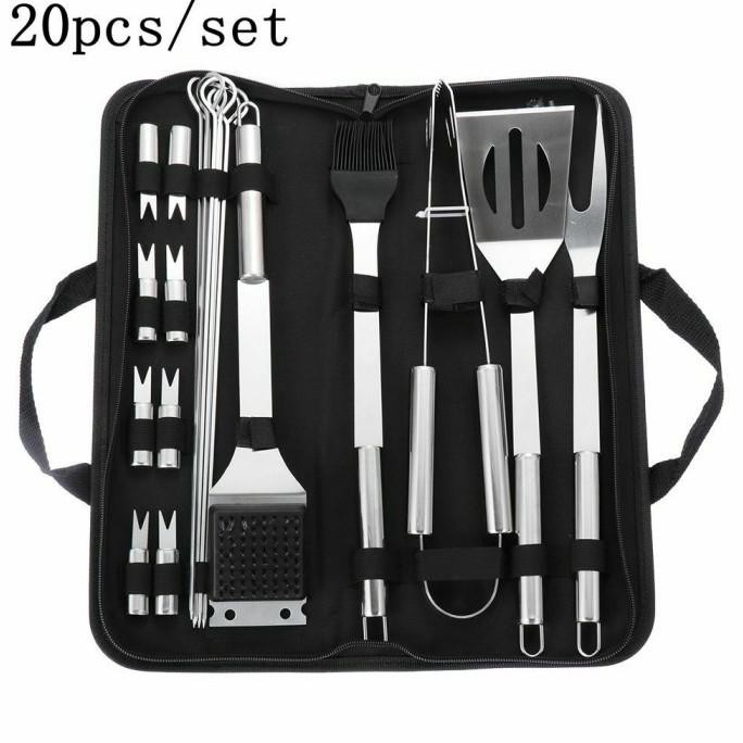 1 Satu Set Paket Peralatan BBQ Alat Masak BBQ Grill Barbecue Tool Set