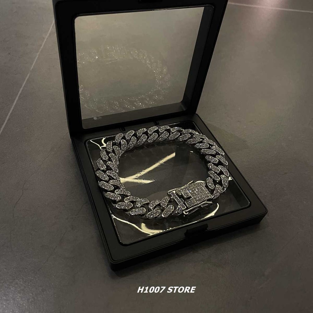 Gelang Kuba Penuh Berlian Gaya Jackson Wang untuk Pria, Perak Trendy dengan Berlian, Gaya Hip-Hop Er