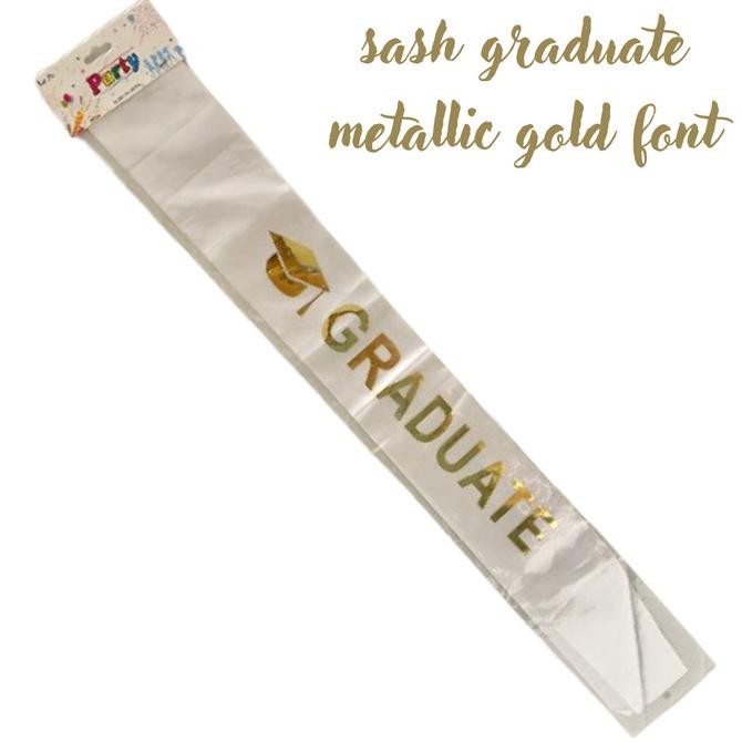 *$*$*$*$] Sash graduate white metallic gold font selempang wisuda
