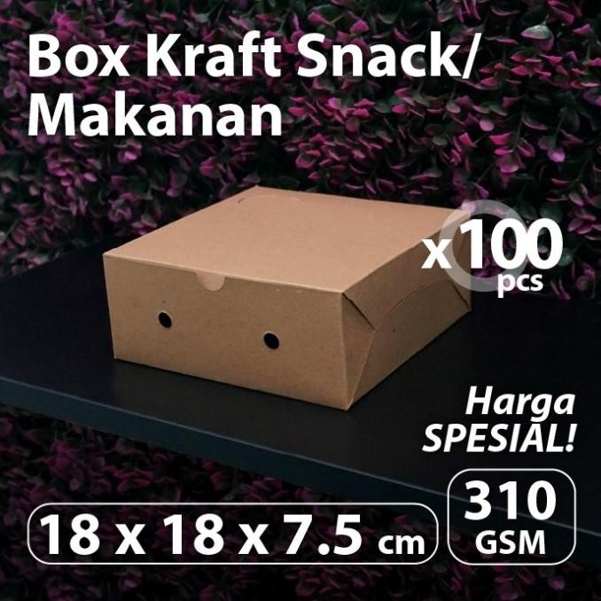 

CO (Bekasi) Paket 100 pcs - Dus Kraft Snack 18 x 18 x 7.5 cm - Box Coklat