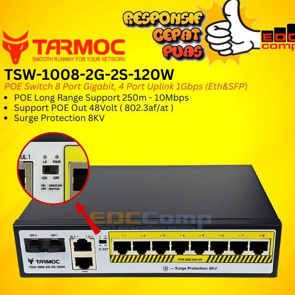 Tarmoc TSW-1008-2G-120W, 8 Port Gigabit POE 802.3af/at POE Switch 120W