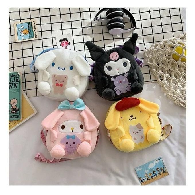 Produk Terbaik] Tas selempang Sanrio kuromi melody cinnamoroll velvet round strap bag