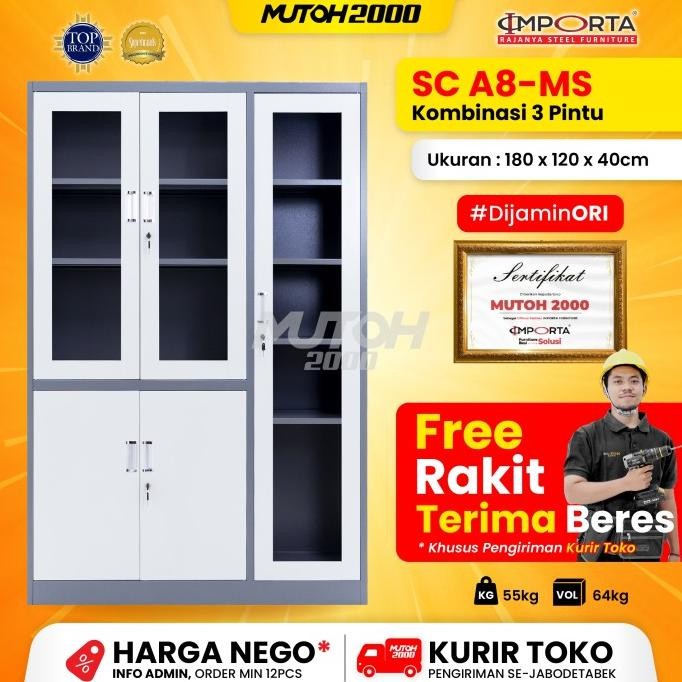 

Importa Lemari Arsip Besi Filling Cabinet 3 Pintu Swing Kombinasi Pintu Ayun Importa A8-Ms