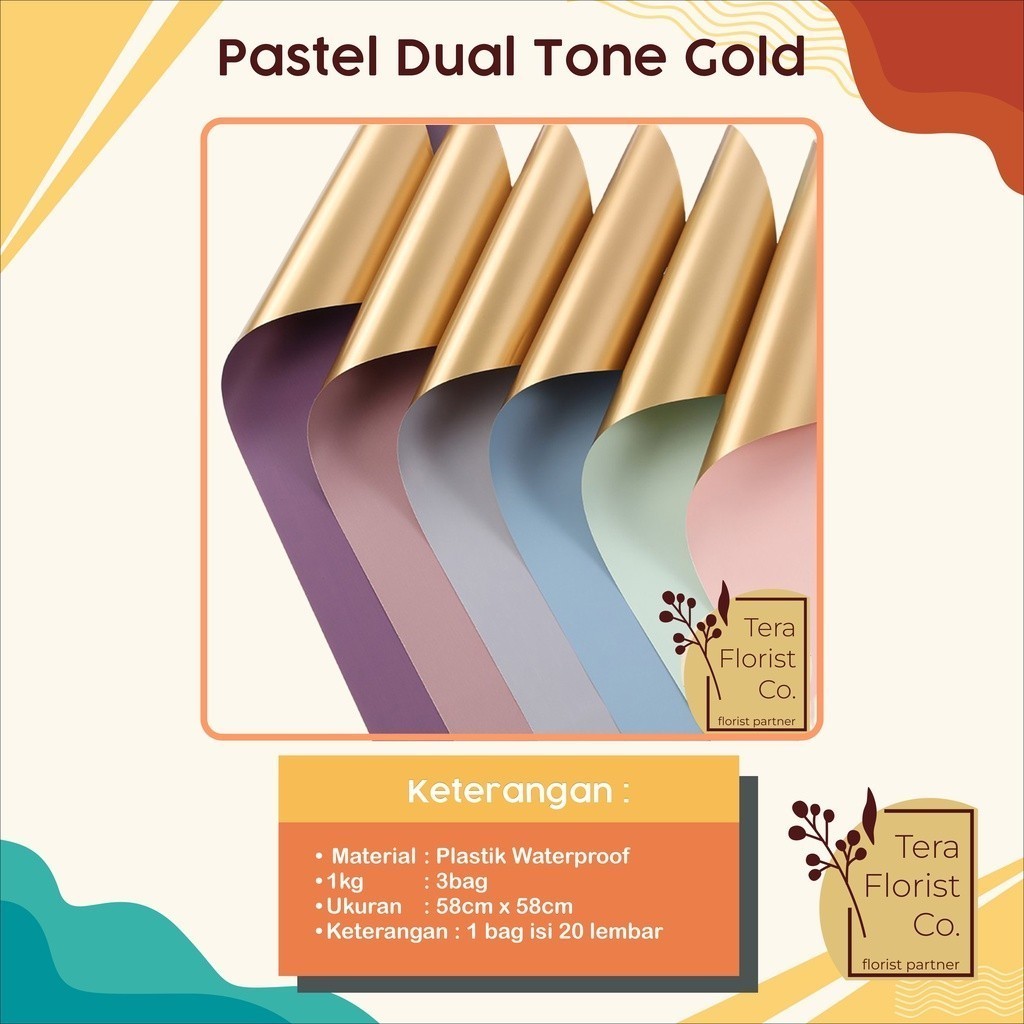 

20 Lembar Cellophane Pastel Dual Tone Gold Kertas Bunga Flower Wrapping Kertas Buket Wrap Paper Bungkus Bouquet Waterproof Pembungkus Kado P.GOY