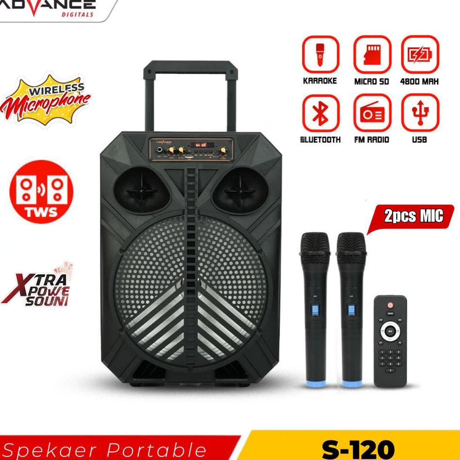 Gratis Ongkir+CodAdvance Speaker Bluetooth Karaoke Portable+2Xmic Wireless Tws 12Inch 120