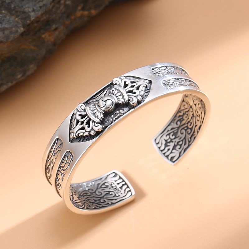 S925Gelang Pria, untuk Pria, Perak Murni Mode Nasional Vajra Gelang Gaya Cina Pria Industri Berat