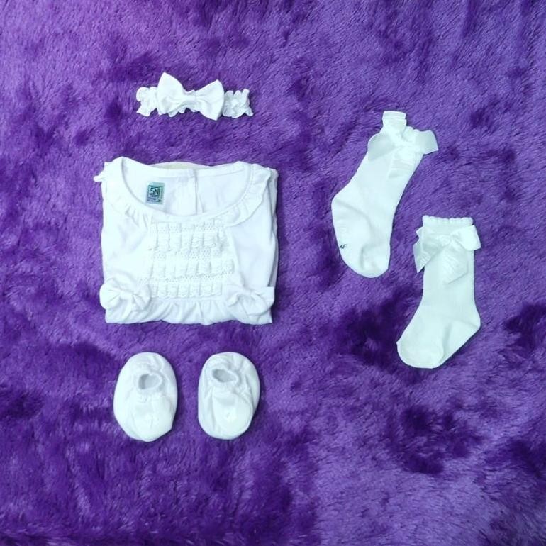 Gaun Bayi Putih Perempuan 1Set/Dress Bayi Putih/Dress Aqiqah Newborn/Dress 0-6 Bulan/Purple Baby