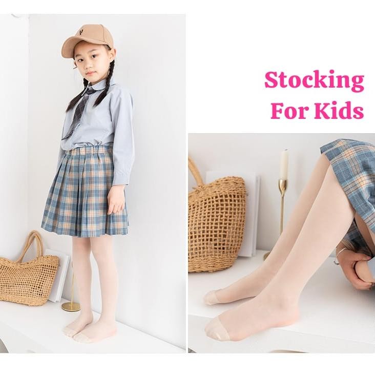Stoking Anak Perempuan Model Celana Sepinggang Tipis Transparan Usia 3-7 Children Pantyhose Warna Ku