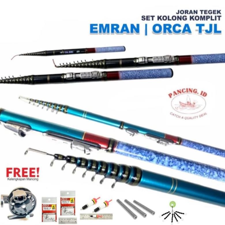 PROMO Sepaket Joran Tegek Set Kolong EMRAN/ORCA TJL Ruas Pendek Bahan Fiber Kuat Ringan dan Reel Tok