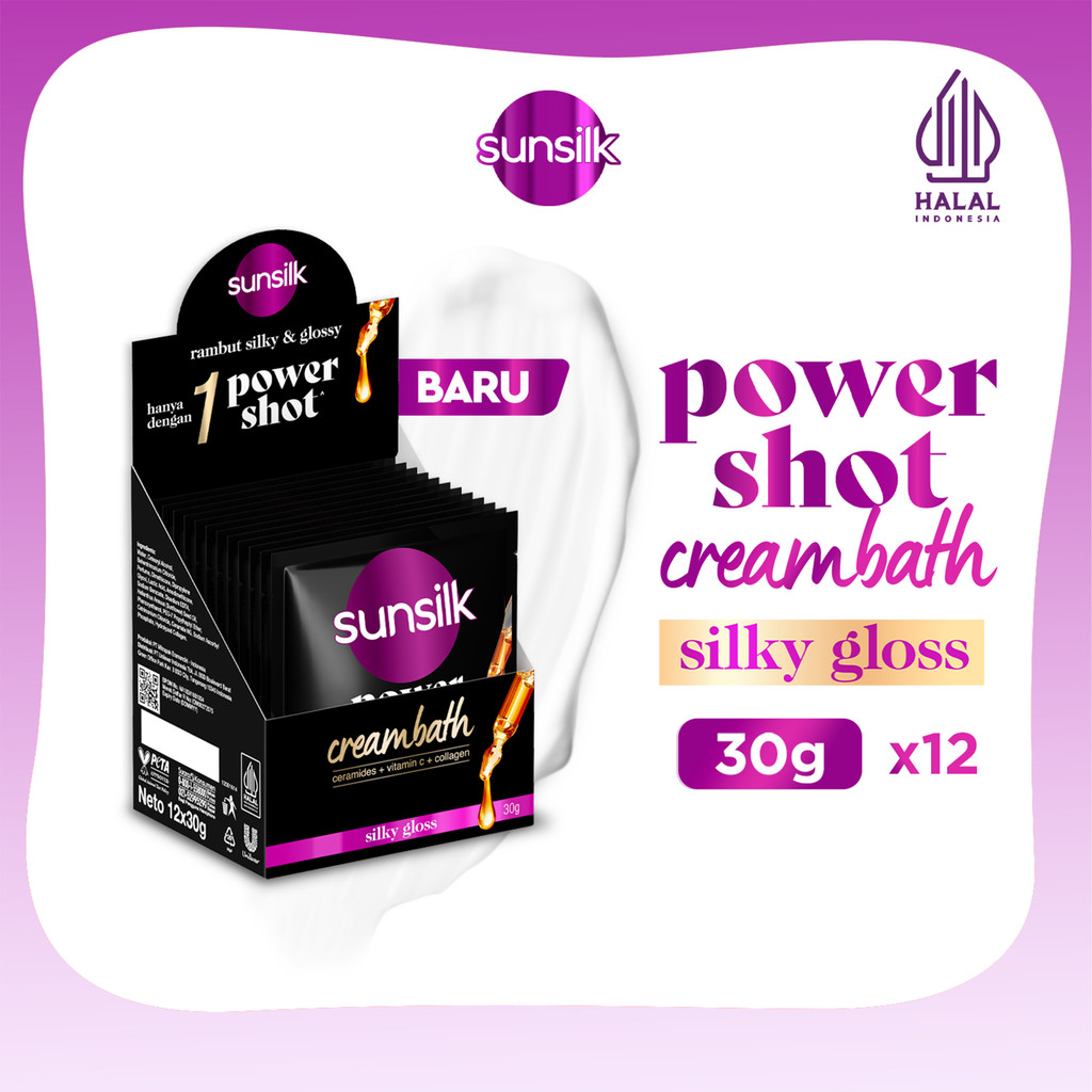 SUNSILK POWERSHOT Creambath RAMBUT SILKY GLOSS SACHET 30G x12