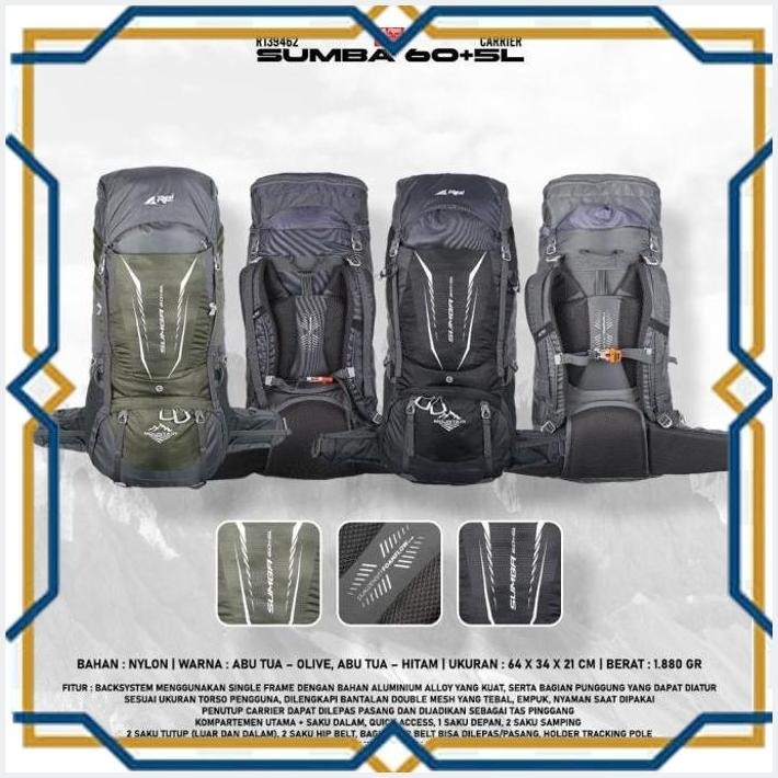 [ONE] CARRIER REI SUMBA 60+5L ORIGINAL - TAS GUNUNG 60 LITER REI INCLUDE RAIN COVER