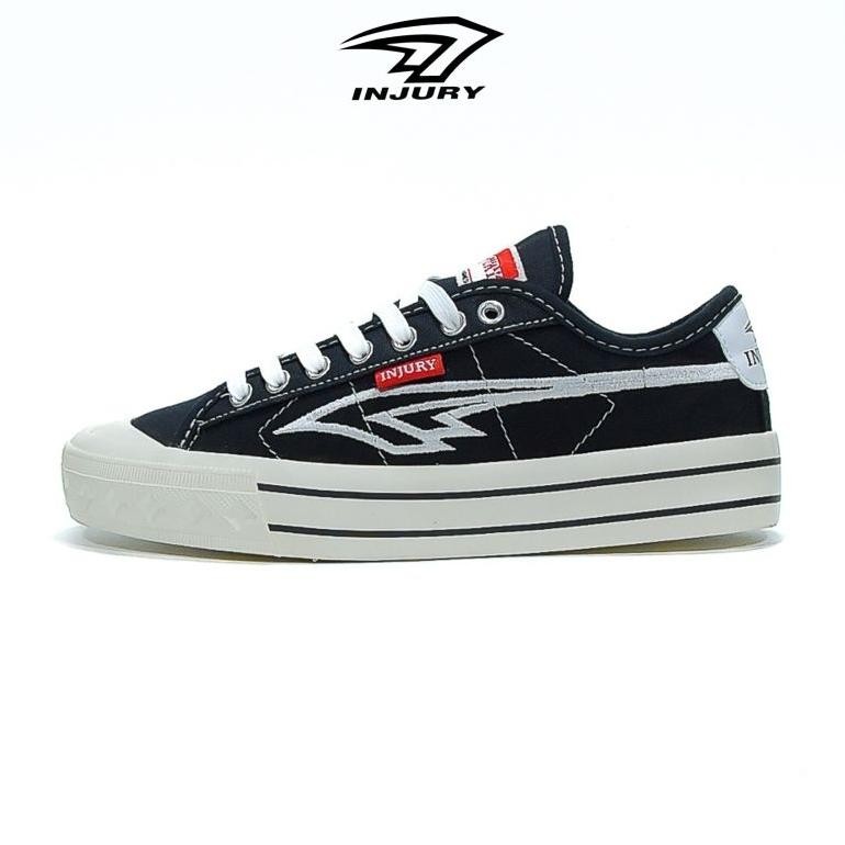 SDR- Injury - Sepatu Sneakers Kasual Sepatu Sekolah Pria Wanita Everest Hitam Putih 36 - 44 TERLARIS