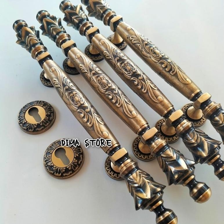 Terbaru Handle Kuningan Nanas Batik Full Antik Tarikan Pintu Kupu Tarung+Body Pelor Pegangan Pintu K