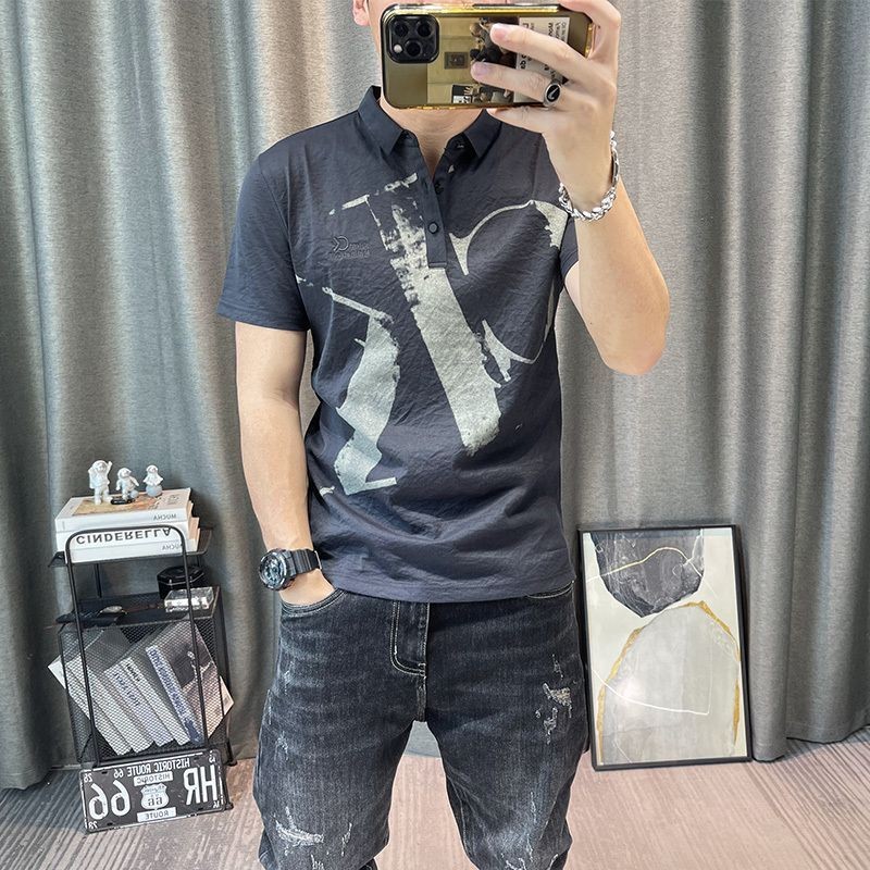 Men's Tencel Linen Letter Print T Shirt Top