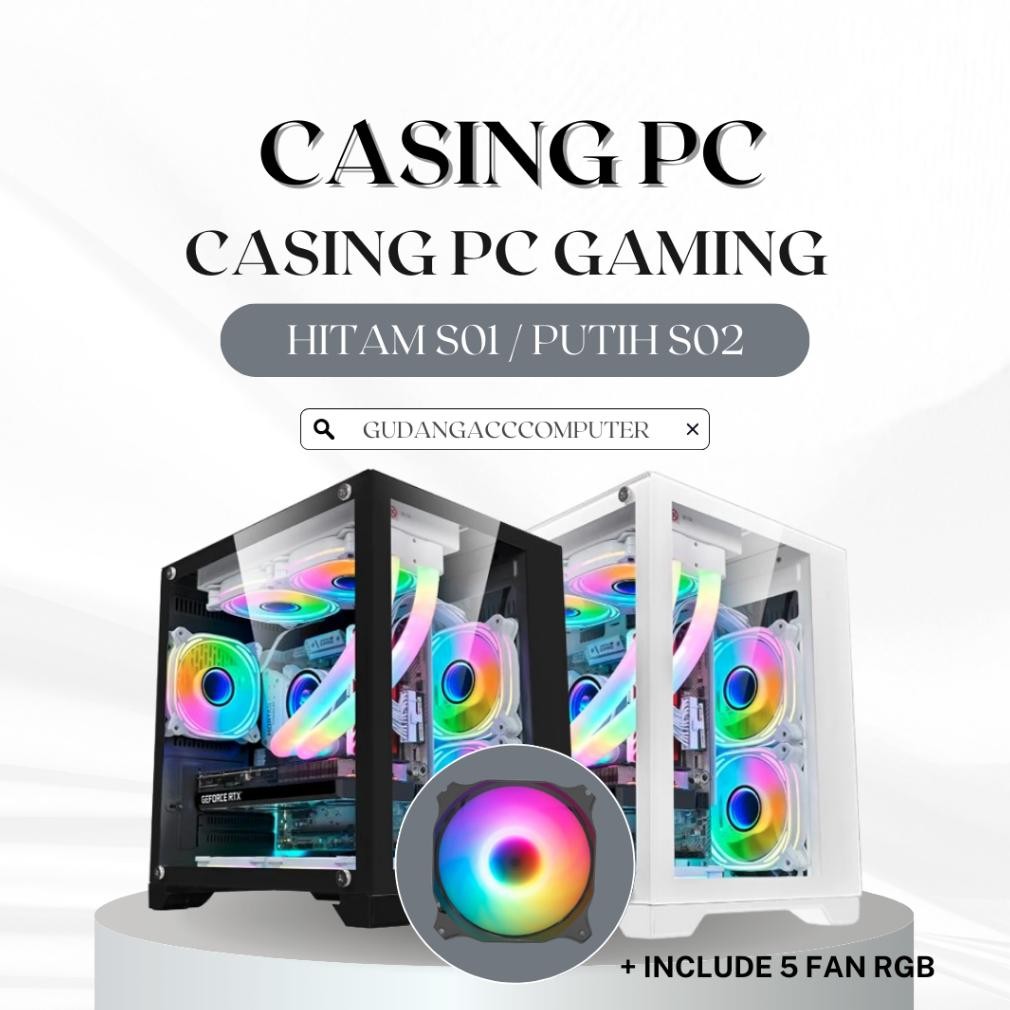 KOM Casing Acrilic KACA PC Gaming S01 Include 5 Fan- Gaming Case FAN RGB TERLARIS