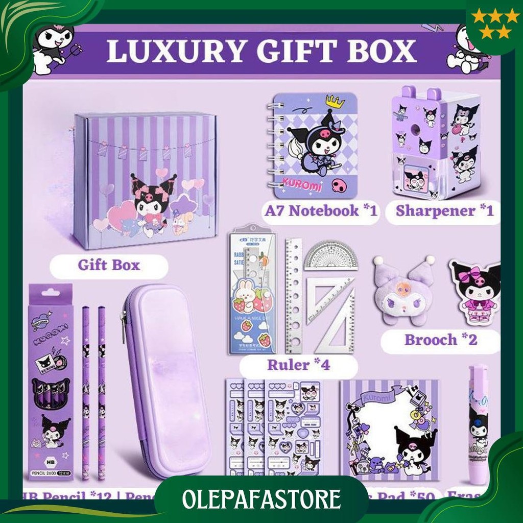 

[Penjual Lokal] Set Kotak Pensil Alat Tulis Anak Kuromi Diary Book Stationery Set Kotak Hadiah Ulang Tahun Ramadhan Ori