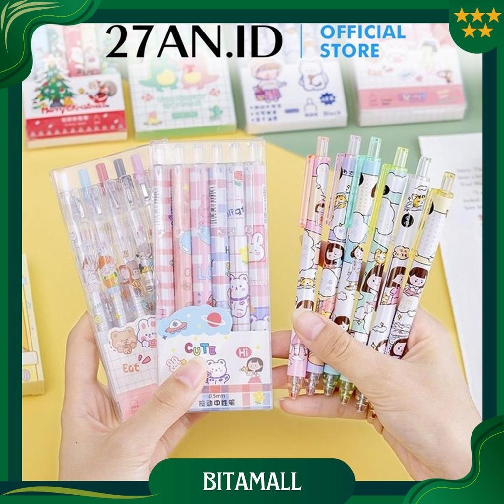 

(27An.Id) Pulpen Set Karakter Lucu H643 Pulpen Mekanik Isi 6Pcs Bolpoin Gel Promo Puncak
