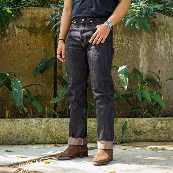 Mihane Jeans - Celana Jeans Pria - Brown Heddels 16oz Pink Line Selvedge Sanforized - Slim Straight