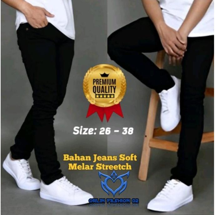 Celana Jeans Pria Model Pensil dewasa polos hitam biru tua biru muda