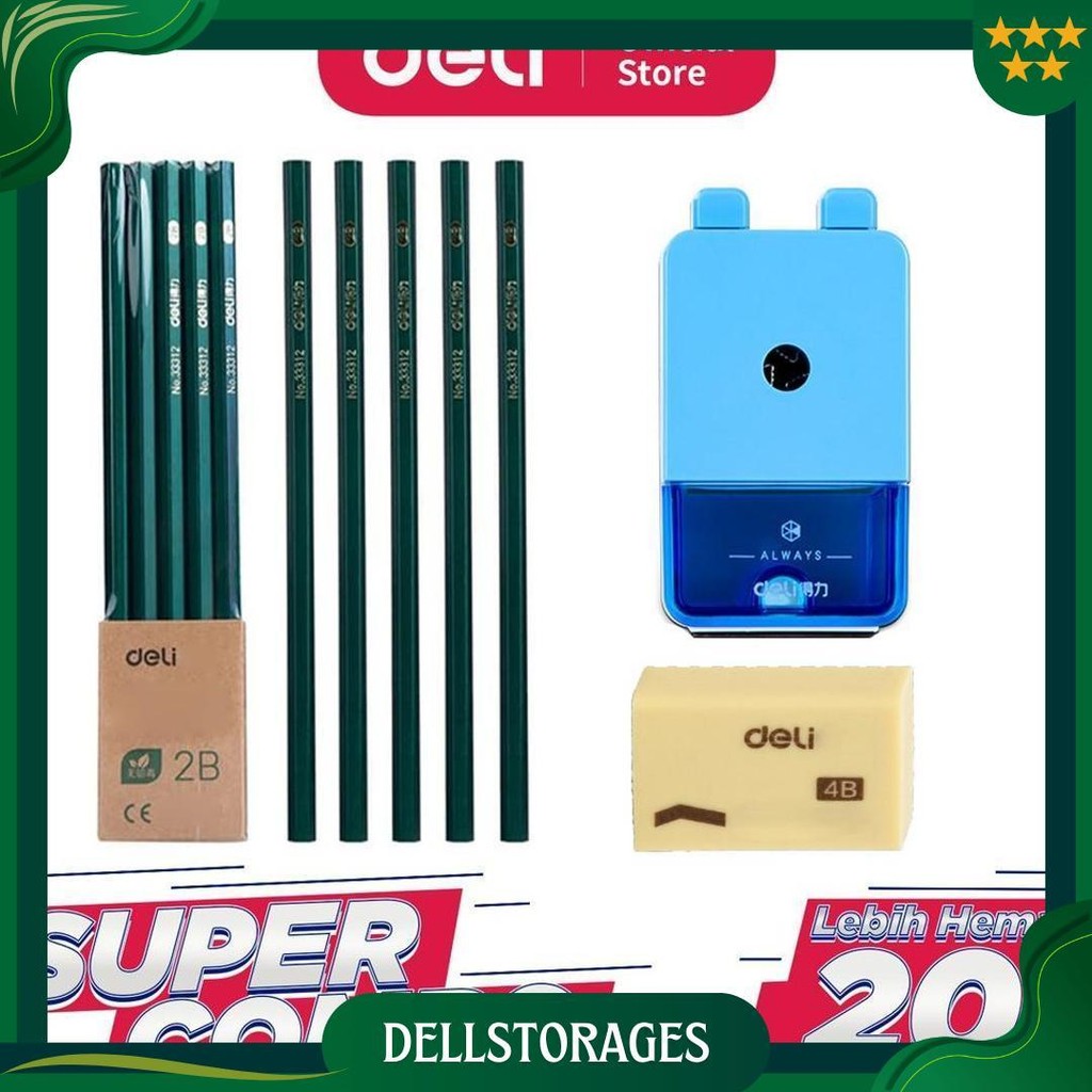 

Deli Combo Set 2 - 10Pcs Pensil 2B + 3Pcs Penghapus + Rautan Putar Cod