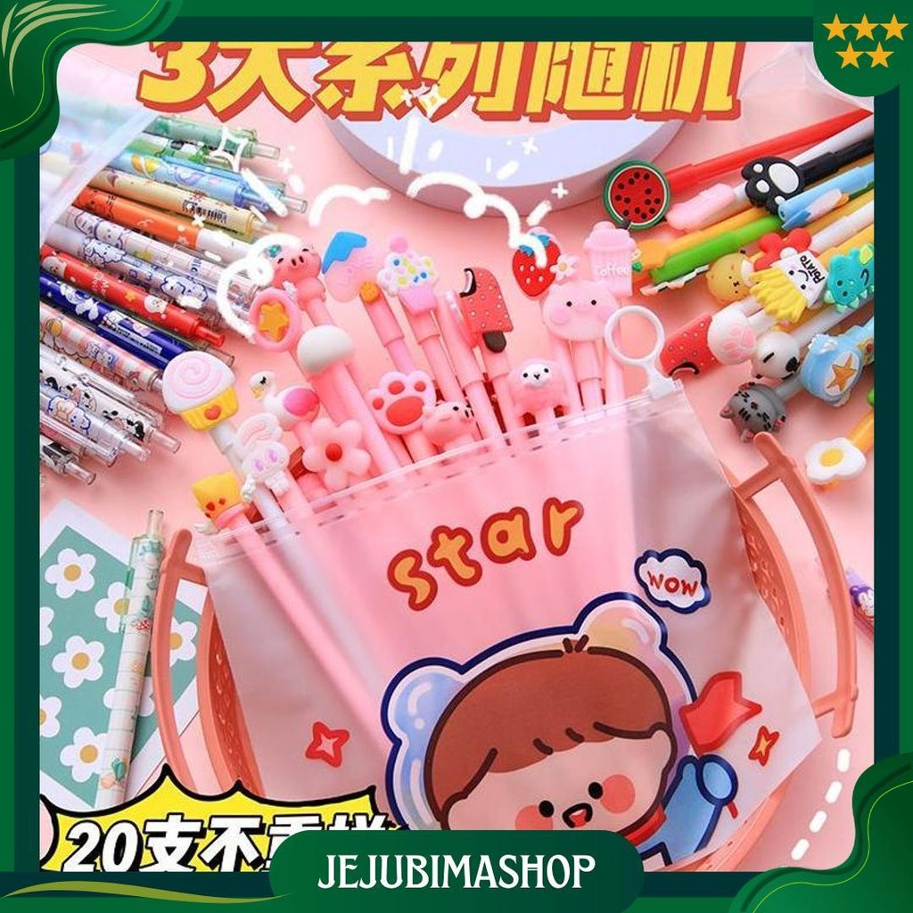 

20 Pcs Pulpen/Pena Tinta Berkarakter Lucu (Free Pouch) Ori