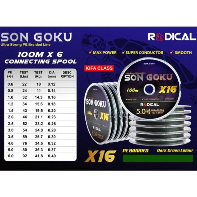 TERMURAH - Senar Pe Radical Son Goku X16 / M.Green