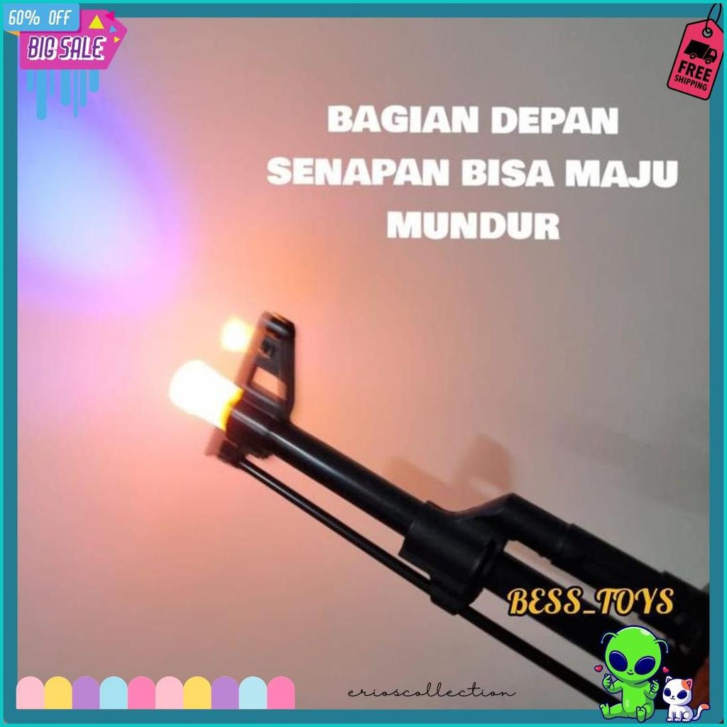 Mainan Senapan Ak-47 + 12Pcs Peluru Selongsong 833-10 Ada Suara Tembakan Bergetar Lampu Warna Diskon