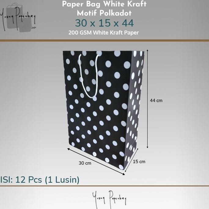 

vf-52 Paper Bag / Tas Kertas /Shopping Bag White Motif Polkadot 30x15x44 Terlaris