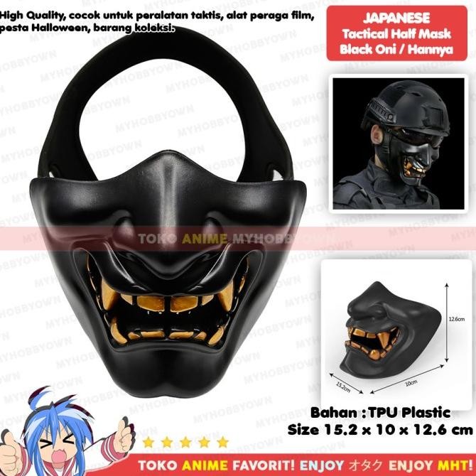 Topeng Anime Jepang Noh Kabuki Hannya Hitam Oni Demon Mask Half Face