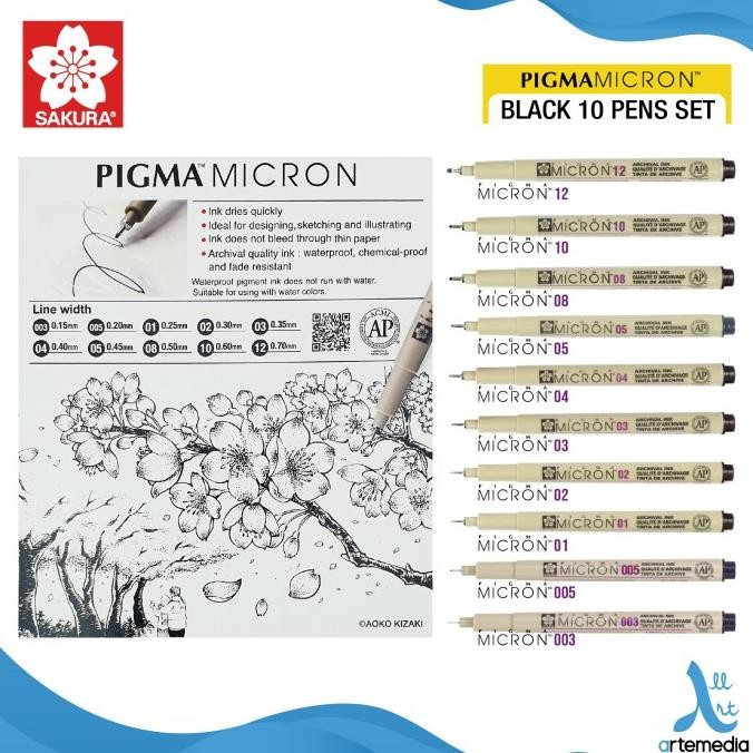 

Drawing Pen Sakura Pigma Micron Set 10 Pigment Ink Pulpen Gambar