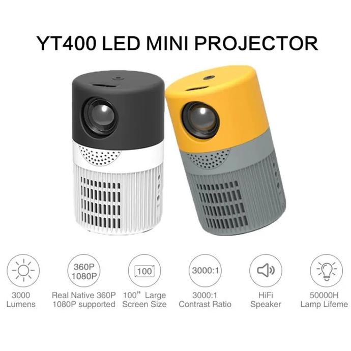 Terlaris Proyektor Mini Yt400/ Mini Projector Yt 400 Rockware Led 3000 Lumens Ready Stok